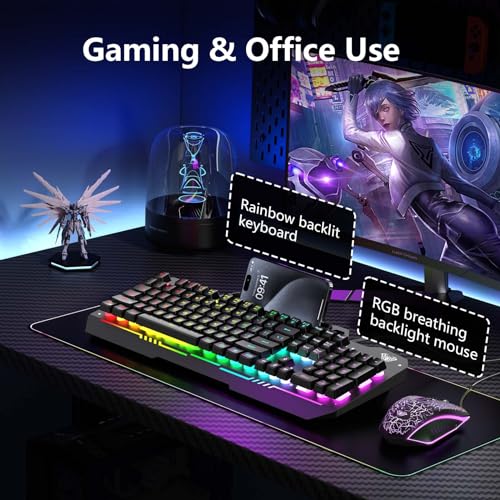 Gaming Keyboard and Mouse Combo with RGB Backlit, All-Metal Panel, Anti-Ghosting, USB Wired S38703