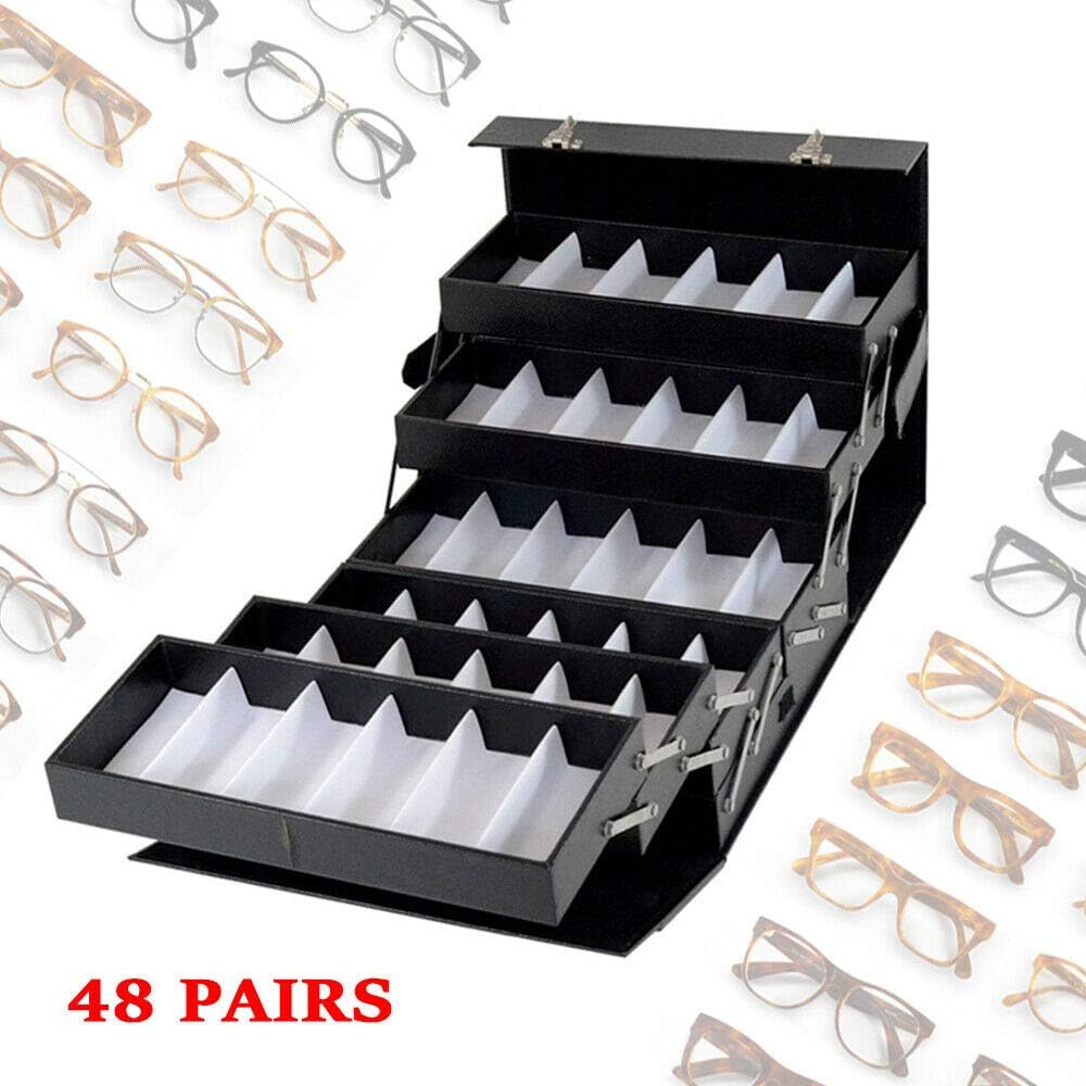 48 Slots Sunglasses Storage Case with Glass Lid X696516