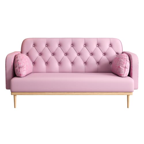 Green PU Leather 2 Seater Loveseat Sofa with 2 Throw Pillows Q5591