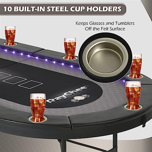 Black Foldable LED Poker Table with Cup Holders O699