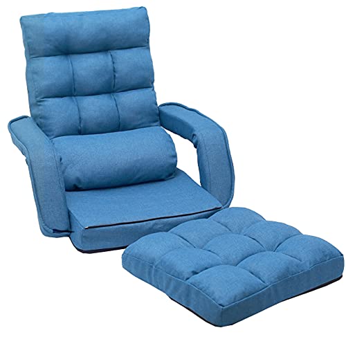 Blue Adjustable Folding Chaise Lounge Sofa with Armrests and Pillow M5299