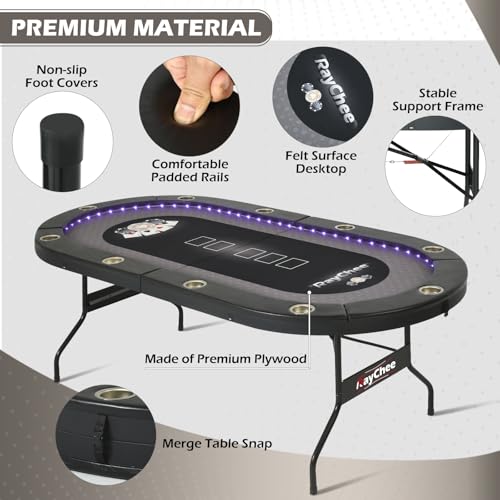 Black Foldable LED Poker Table with Cup Holders O699
