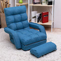Blue Adjustable Folding Chaise Lounge Sofa with Armrests and Pillow M5299