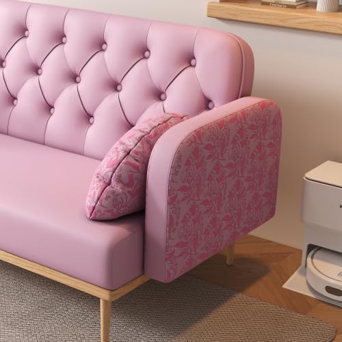 Green PU Leather 2 Seater Loveseat Sofa with 2 Throw Pillows Q5591
