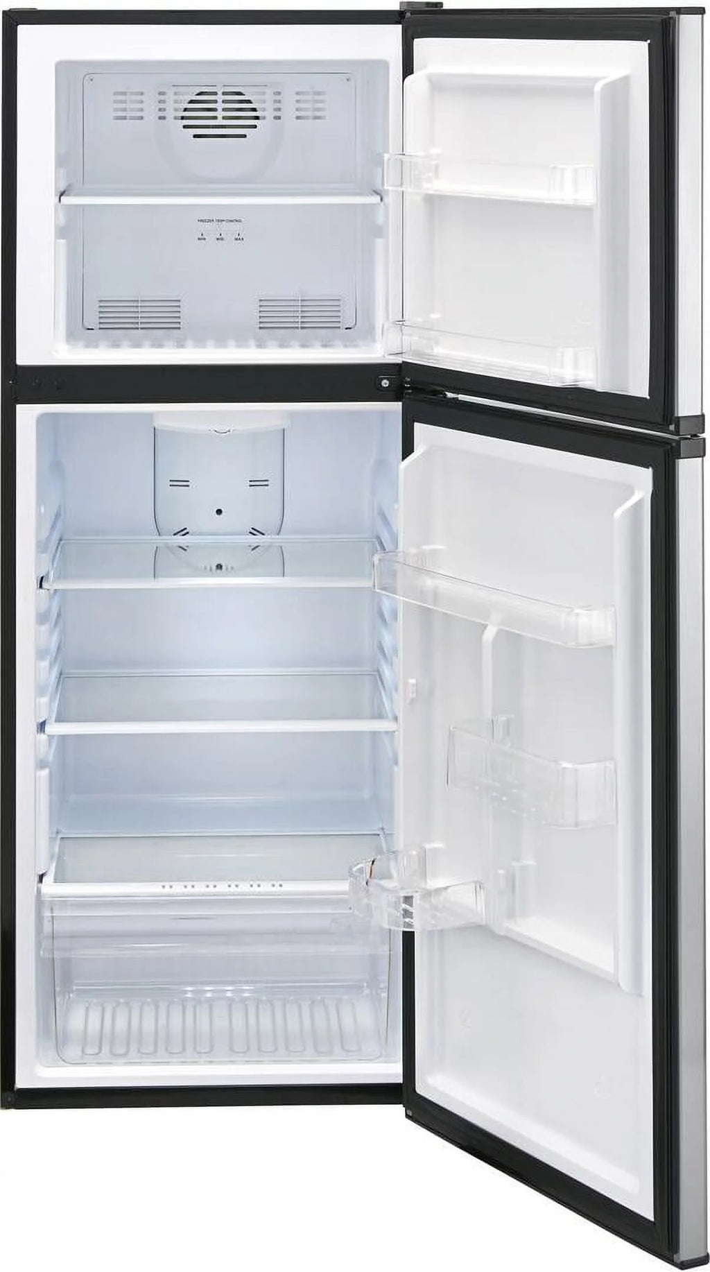 24 Top Freezer Refrigerator with 9.8 cu. ft. Total Capacity Frost-Free Glass Shelves in Stainless T29355