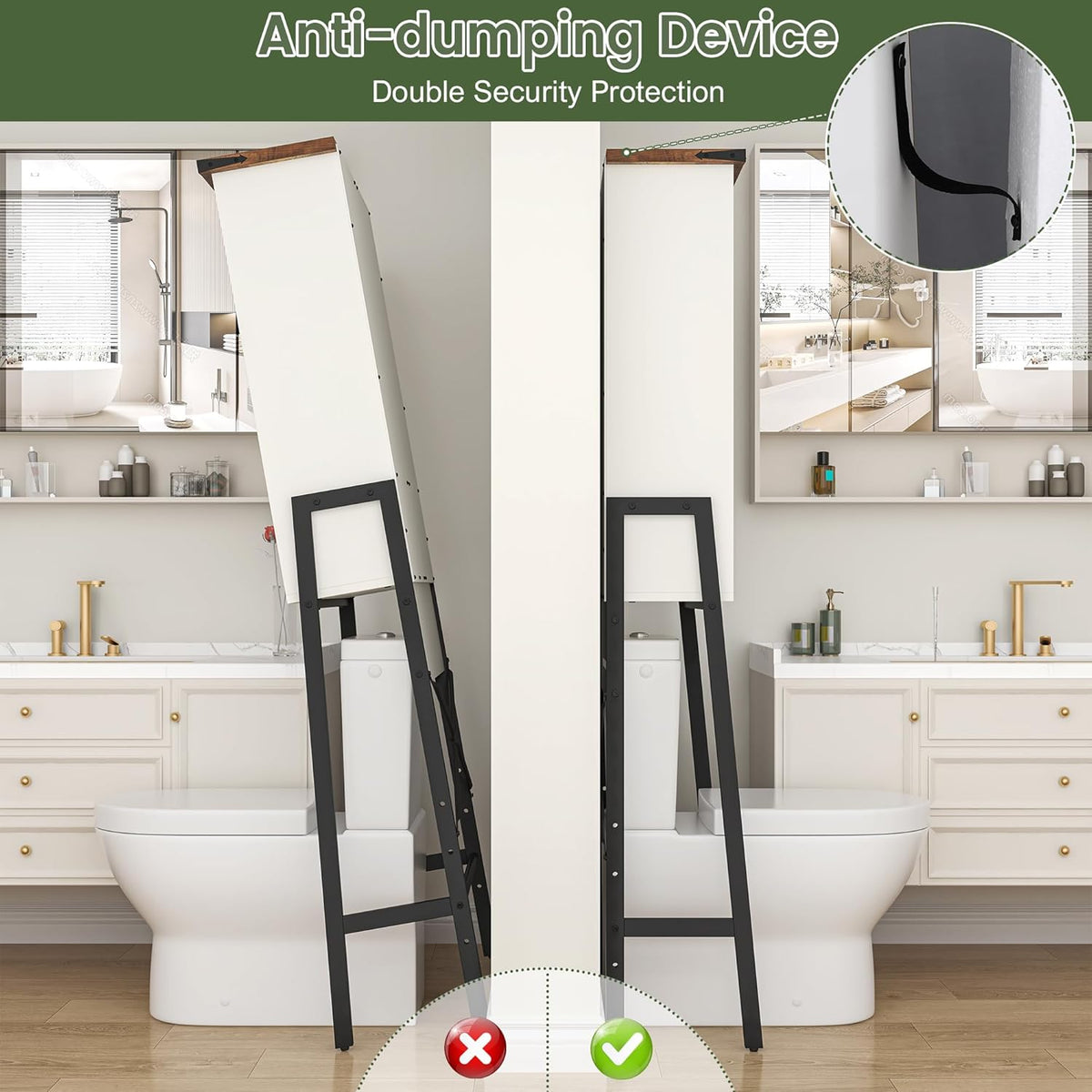 Off-White Over The Toilet Storage Cabinet with Adjustable Shelves and Barn Door C24418
