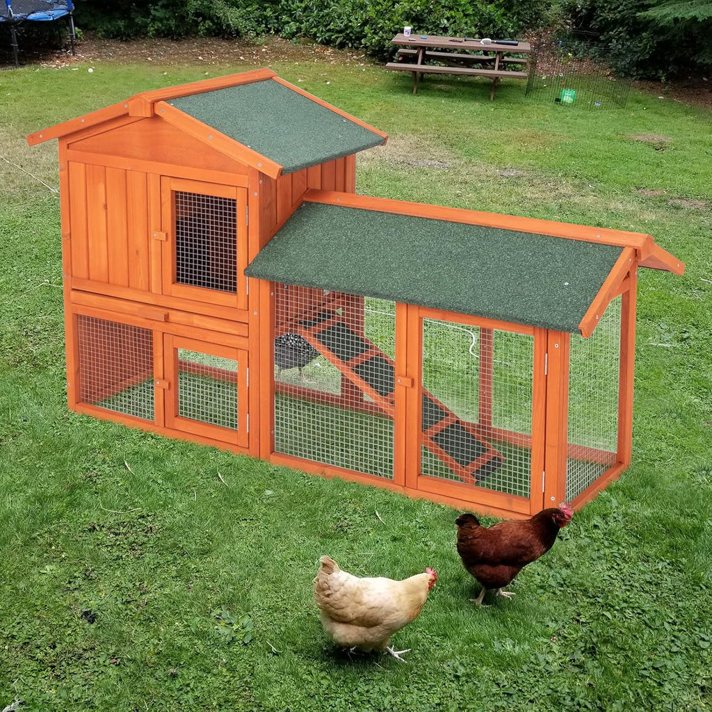 61" Wooden Chicken Coop on Wheels with Waterproof Tray G44759