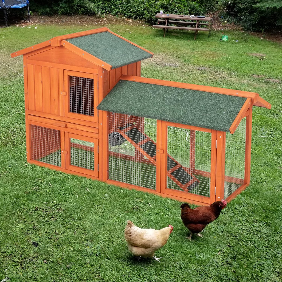 61" Wooden Chicken Coop on Wheels with Waterproof Tray G44759