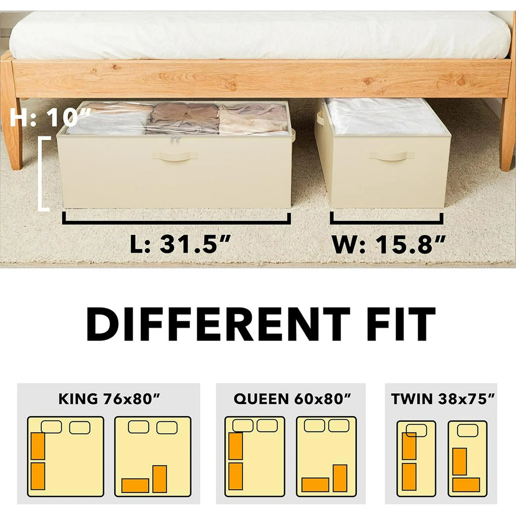 2 Pack 10 High Under Bed Storage Containers with Lids (Beige) J240