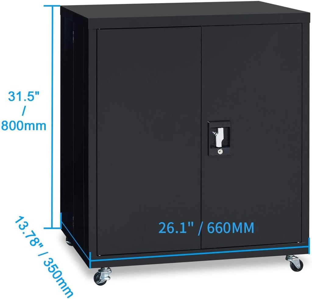 Black Metal Locking Cabinet with Wheels V636
