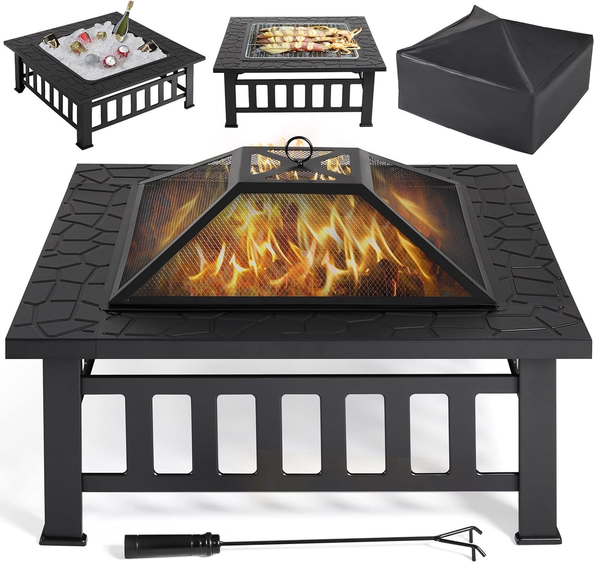 32in Square Metal Fire Pit Table A7034