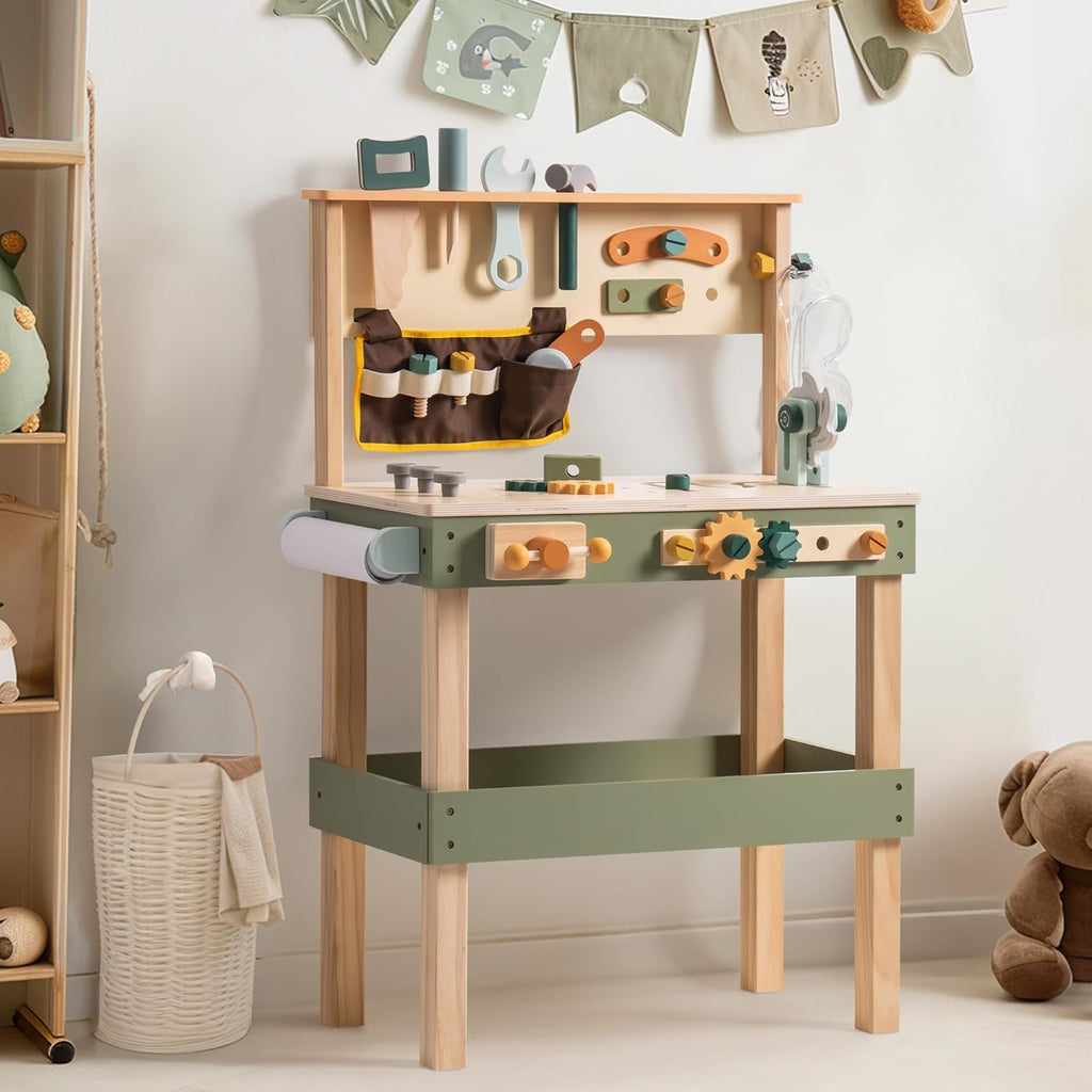 Wooden Kids Tool Bench with Tool Belt and Play Tools Set F706476