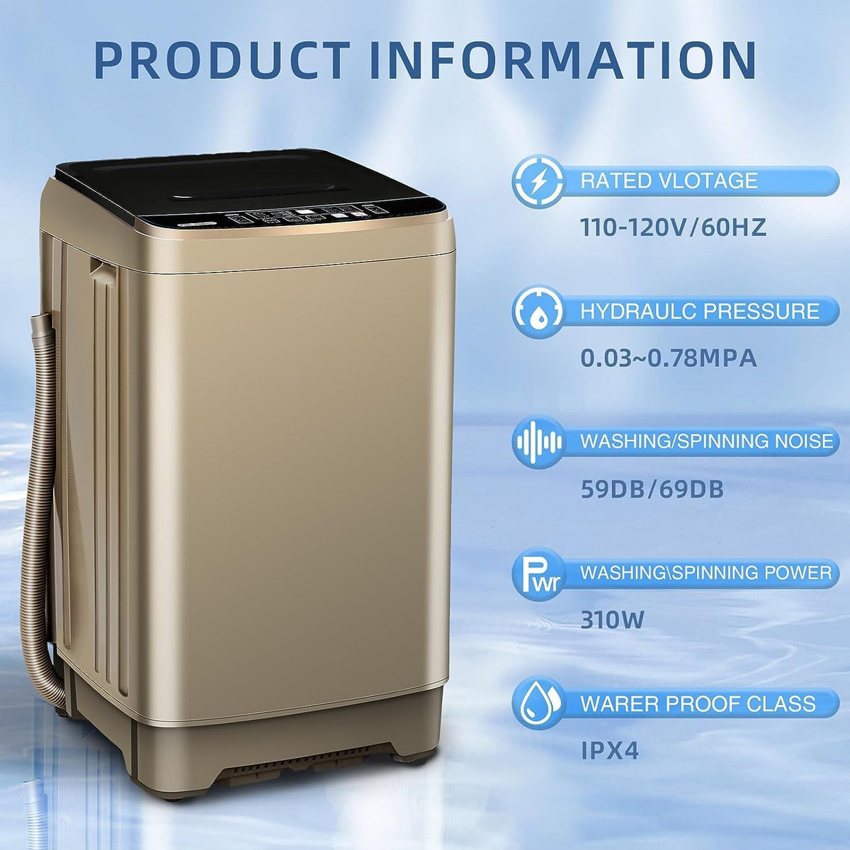 15.6Lbs Full Automatic Washing Machine with LED Display Q3890