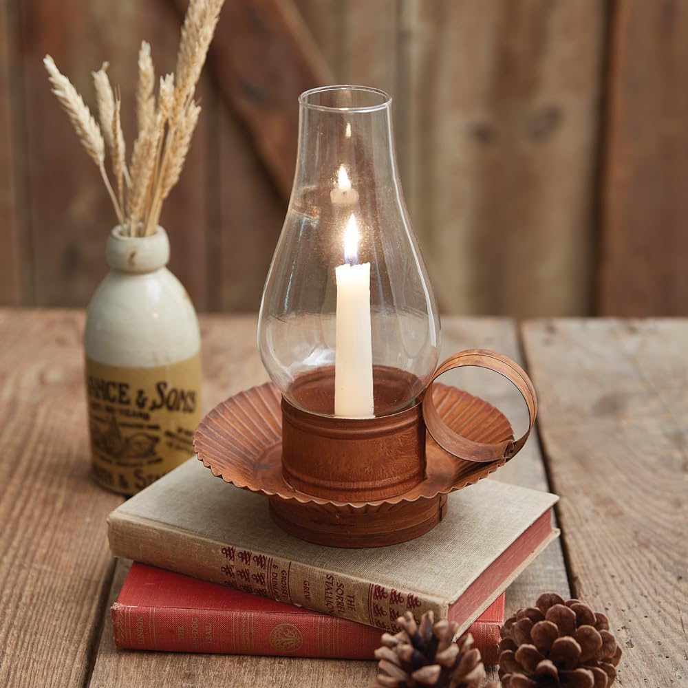 Rustic Chamberstick Candle Holder with Glass Hurricane, 9.25-inch Height H489389