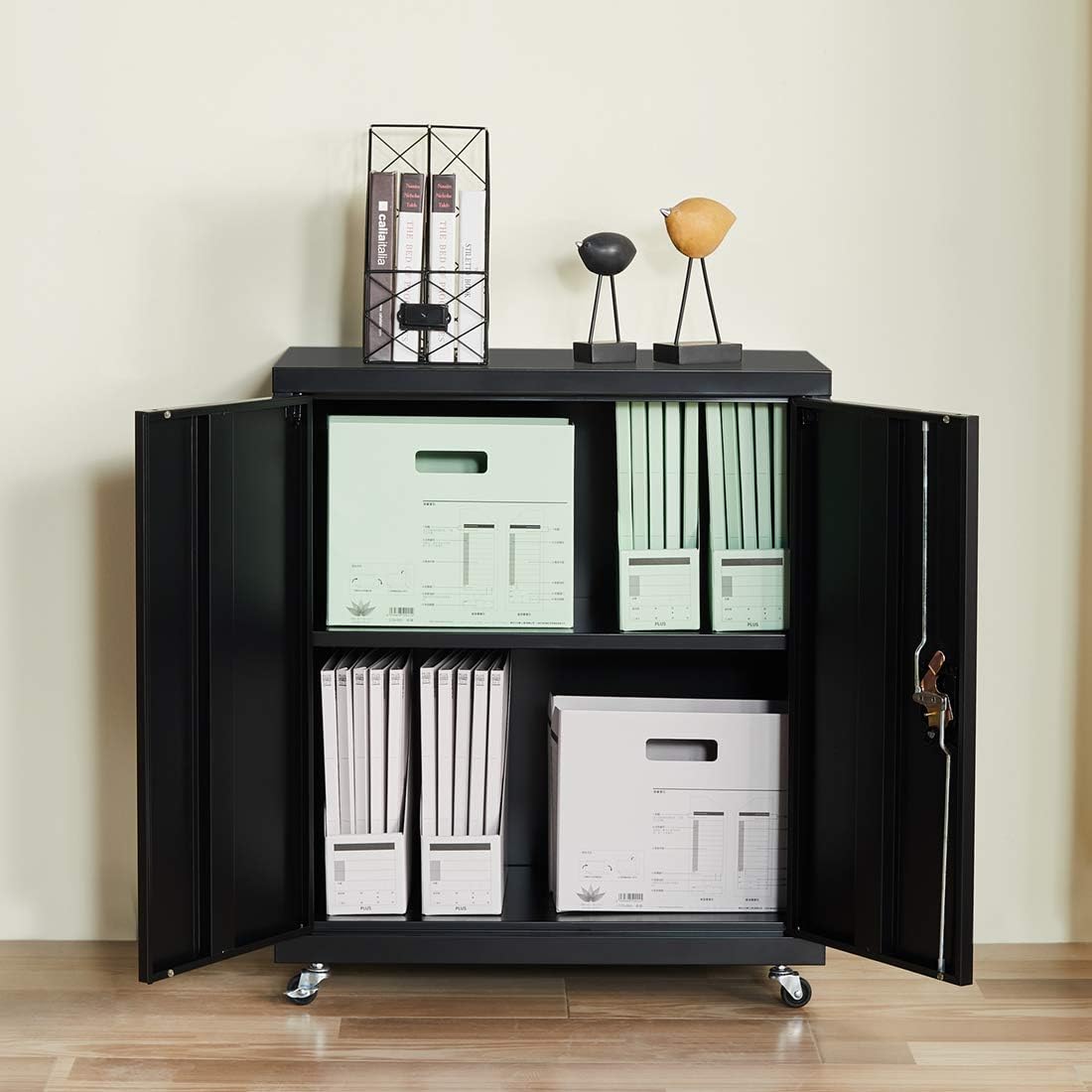 Black Metal Locking Cabinet with Wheels V636