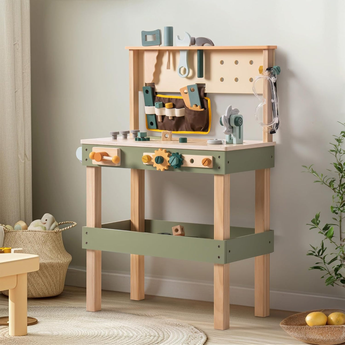 Wooden Kids Tool Bench with Tool Belt and Play Tools Set F706476