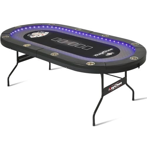 Black Foldable LED Poker Table with Cup Holders O699