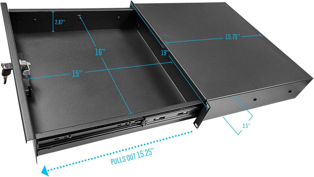 2U Universal Rack Mount Storage Drawer with Lock and Keys C845