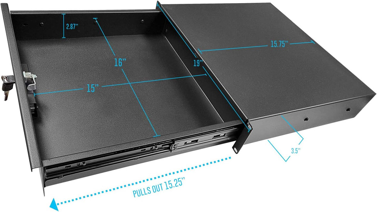 2U Universal Rack Mount Storage Drawer with Lock and Keys C845