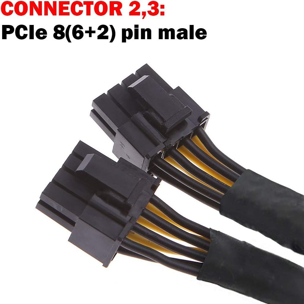 16 AWG PCI-e 8 Pin to Dual 8(6+2) Pin Sleeved Splitter Power Extension Cable 20 inches 4 Pack Z432290