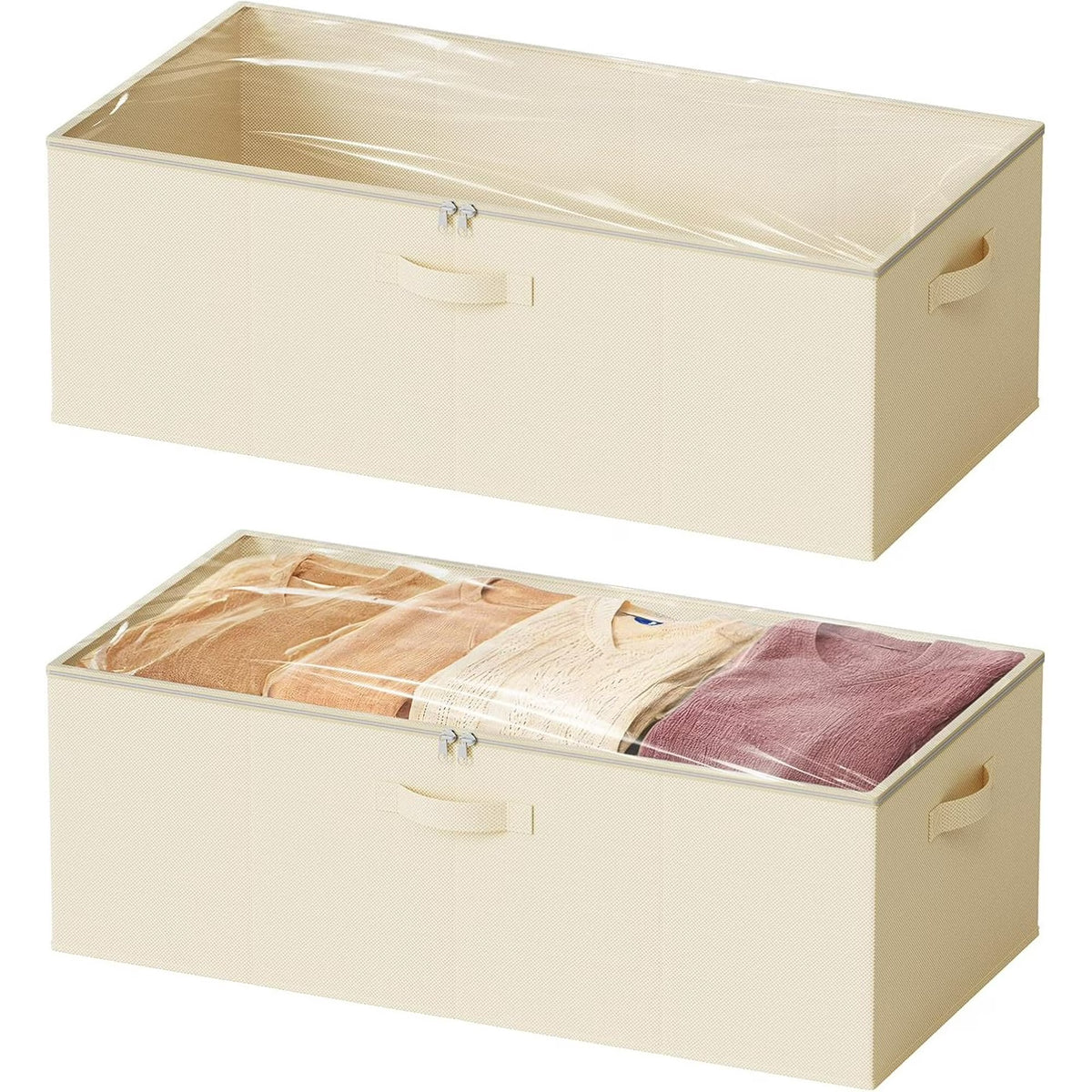 2 Pack 10 High Under Bed Storage Containers with Lids (Beige) J240