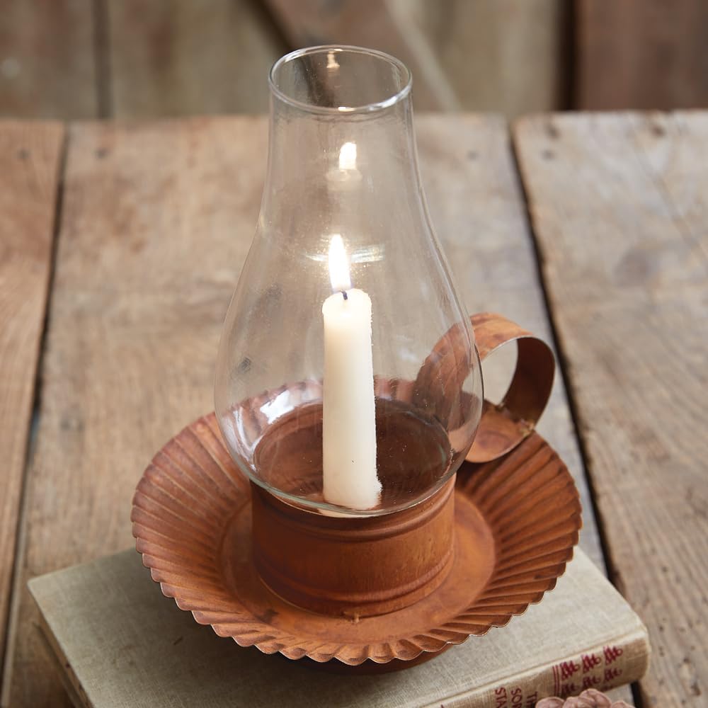Rustic Chamberstick Candle Holder with Glass Hurricane, 9.25-inch Height H489389