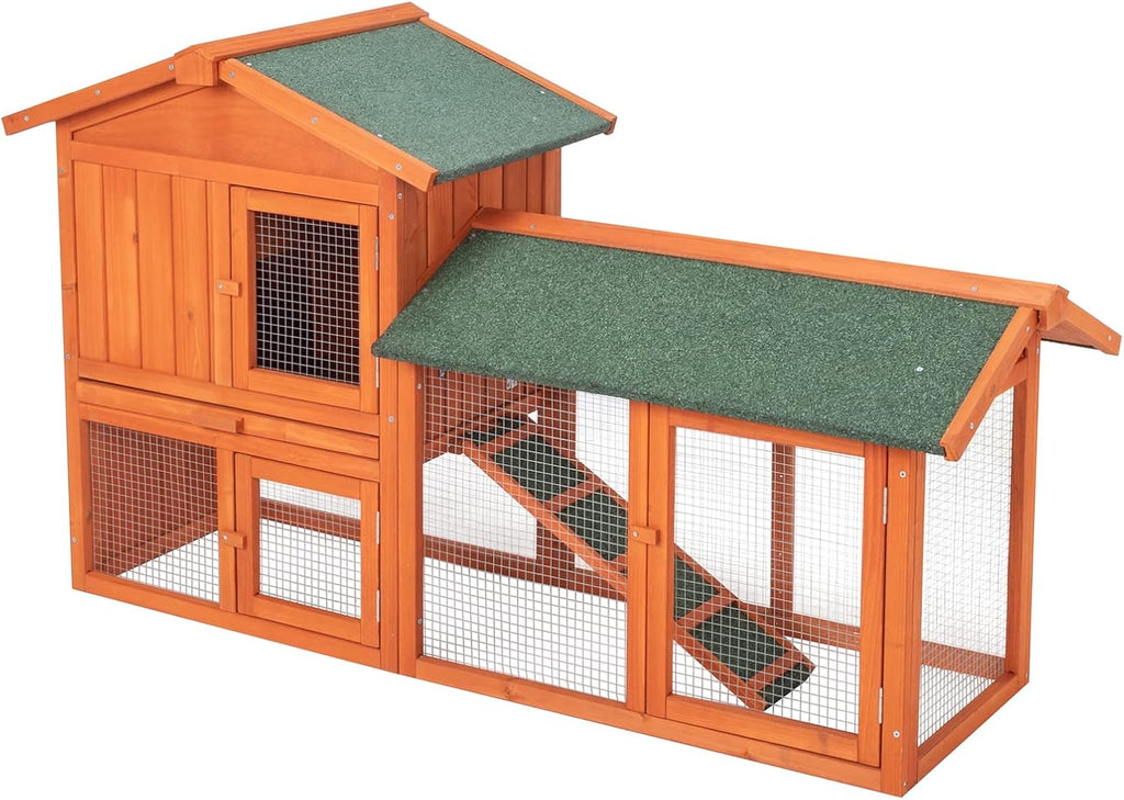 61" Wooden Chicken Coop on Wheels with Waterproof Tray G44759
