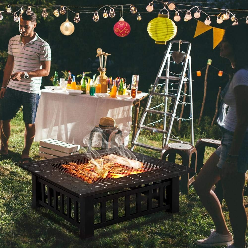 32in Square Metal Fire Pit Table A7034