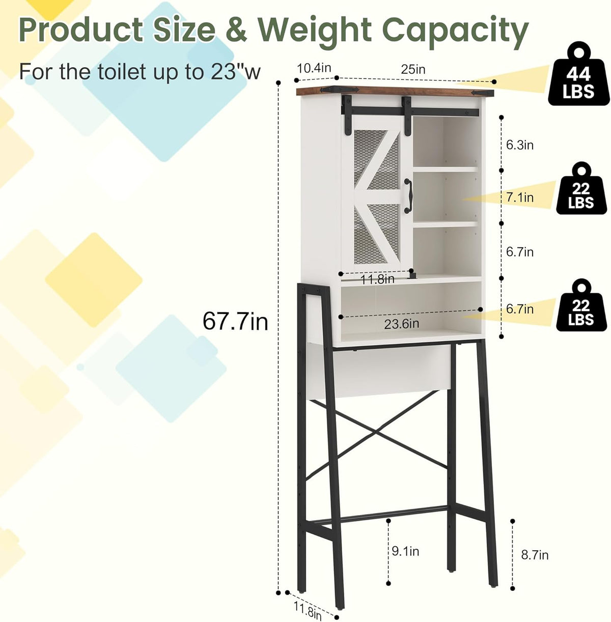 Off-White Over The Toilet Storage Cabinet with Adjustable Shelves and Barn Door C24418