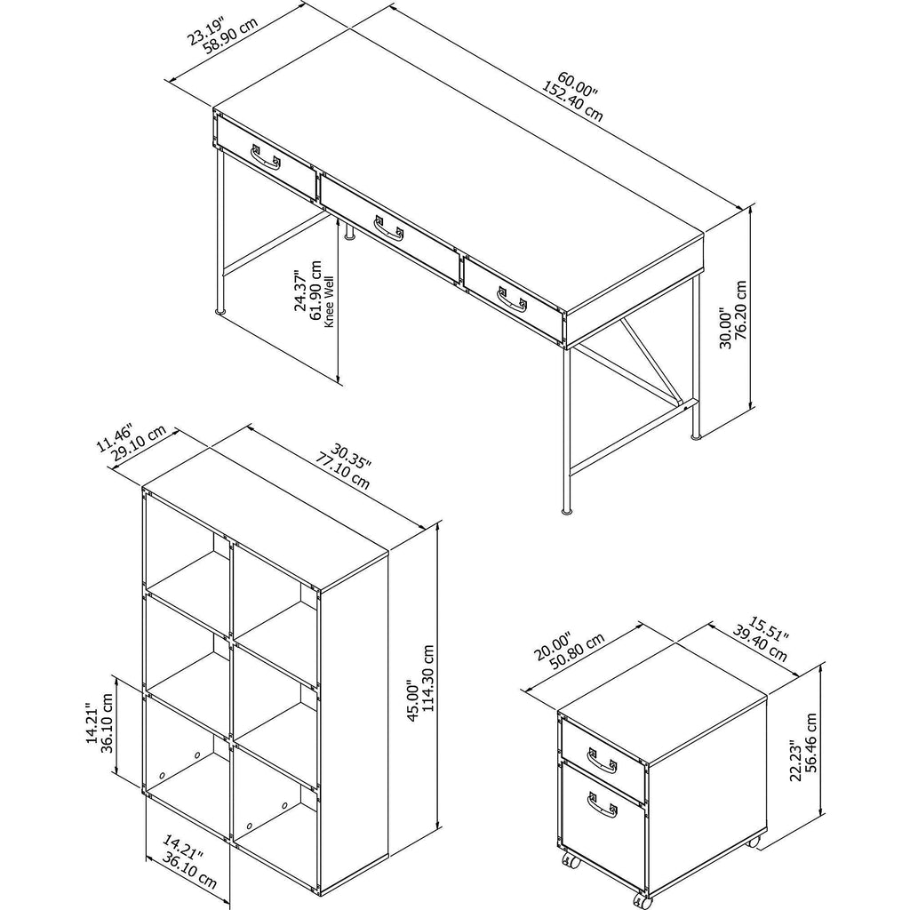 Golden Pine Writing Desk with Organizer and Cabinet O123557
