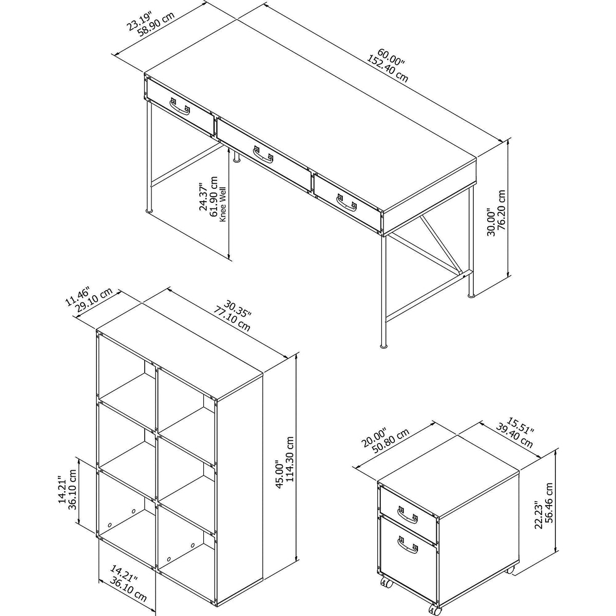 Golden Pine Writing Desk with Organizer and Cabinet O123557