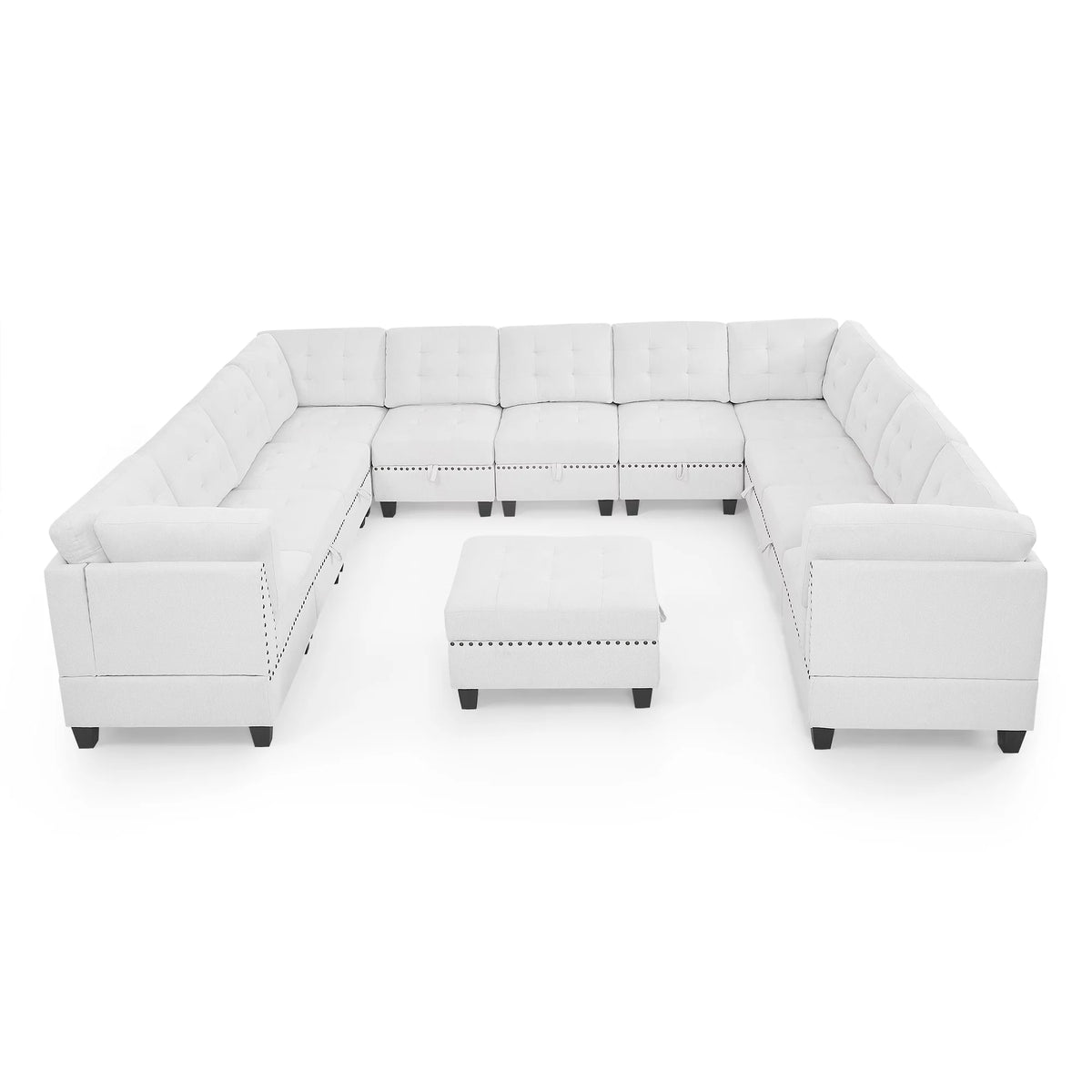 U Shape Modular Sectional Sofa with Seven Single Chair, Four Corner and One Ottoman, Ivory E702115
