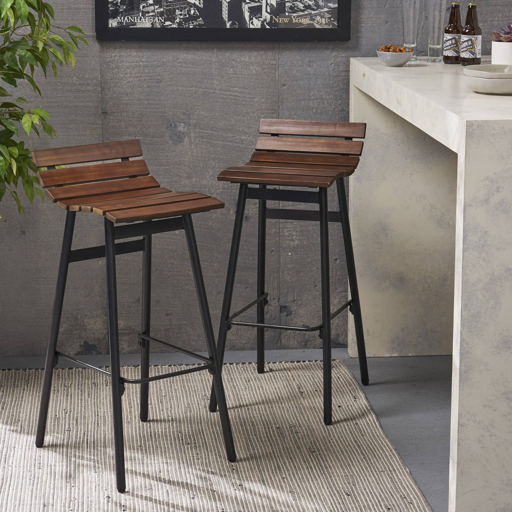 Wooden Barstool Set of 2 Dark Brown F8501