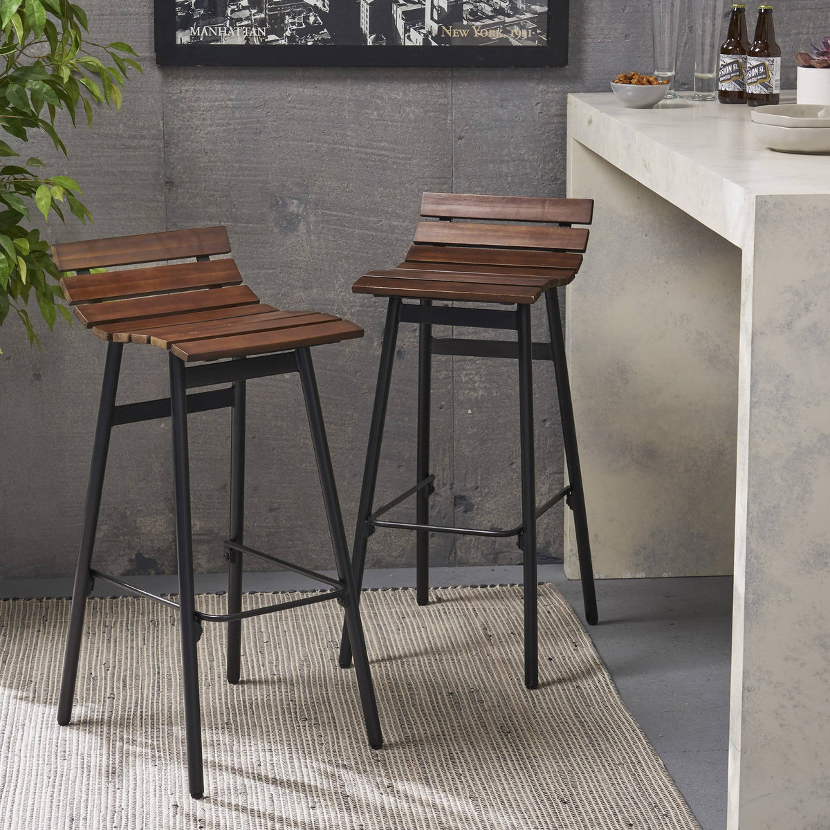 Wooden Barstool Set of 2 Dark Brown F8501