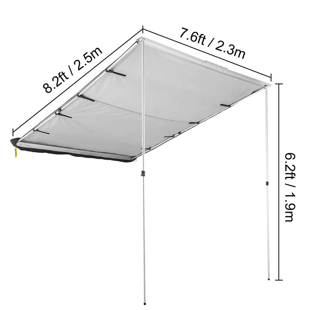 Retractable Waterproof SUV Rooftop Car Awning Grey 7.6'x8.2' L6946