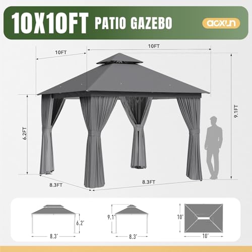 10x12 Metal Gazebo with Mosquito Netting and Privacy Screen O5380