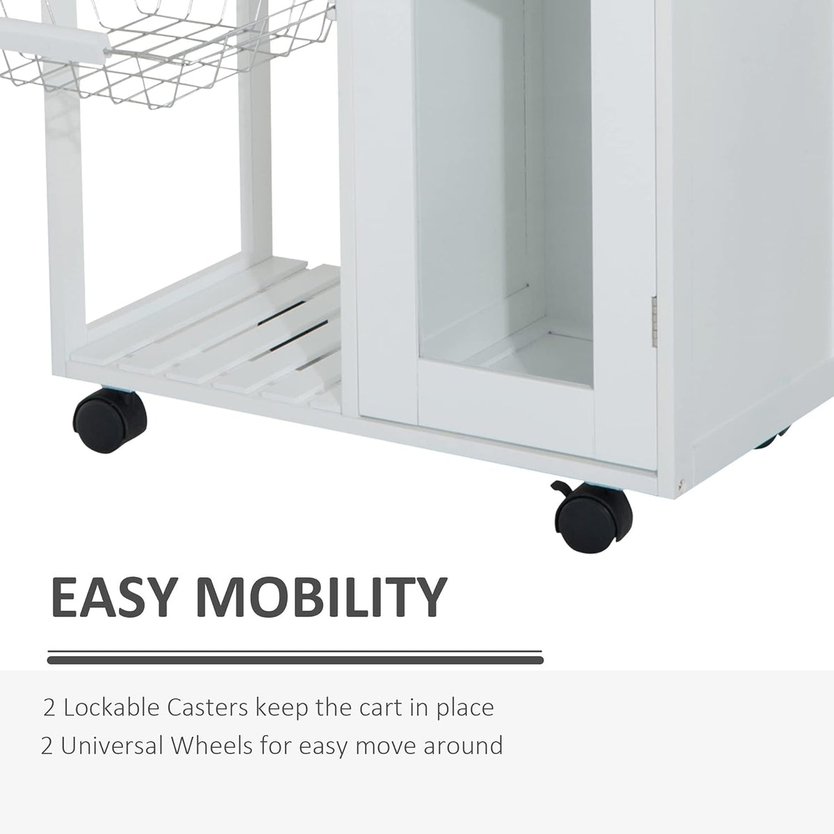 White Rolling Kitchen Trolley with Bamboo Top R6451