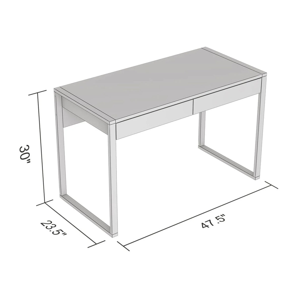 47"L 2-Drawers Black Metal Computer Desk F849