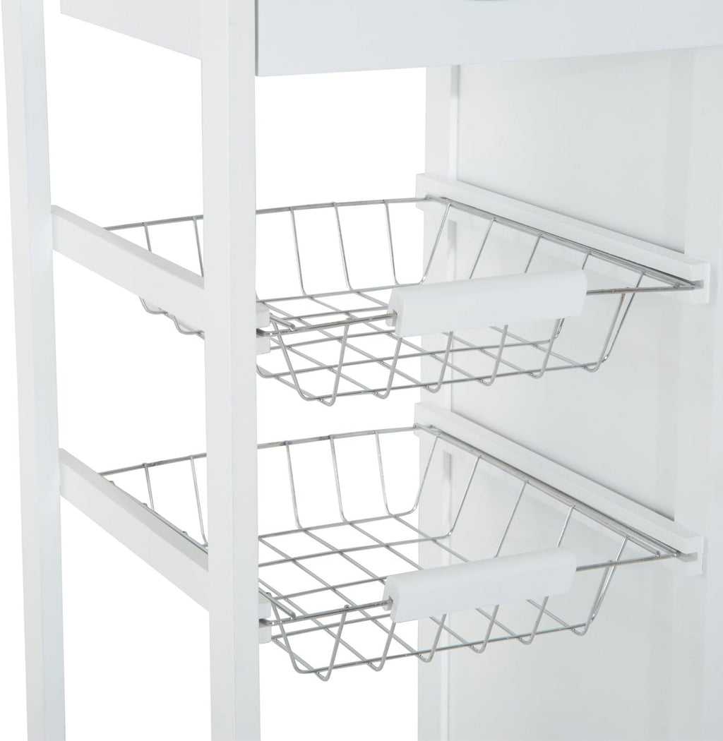 White Rolling Kitchen Trolley with Bamboo Top R6451
