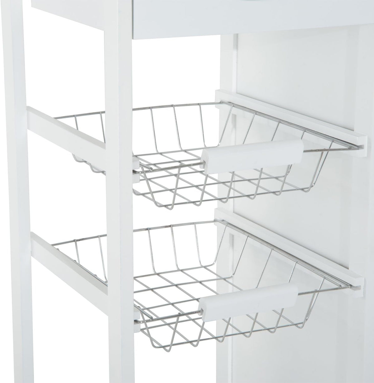 White Rolling Kitchen Trolley with Bamboo Top R6451