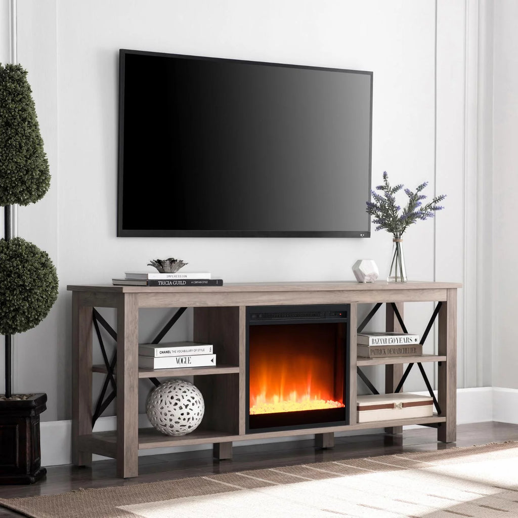 White Oak Electric Fireplace TV Stand with 2 Doors M6004