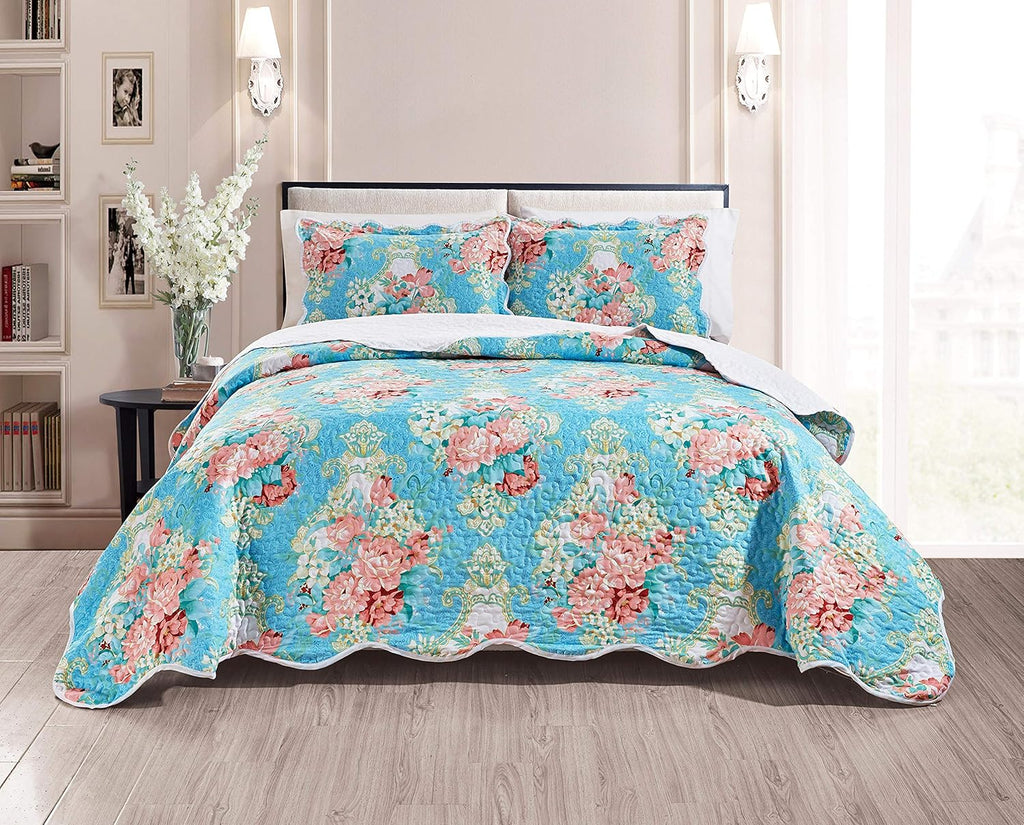 3-Piece Oversize Quilt Set Reversible Bedspread Coverlet Cal King Size O90140