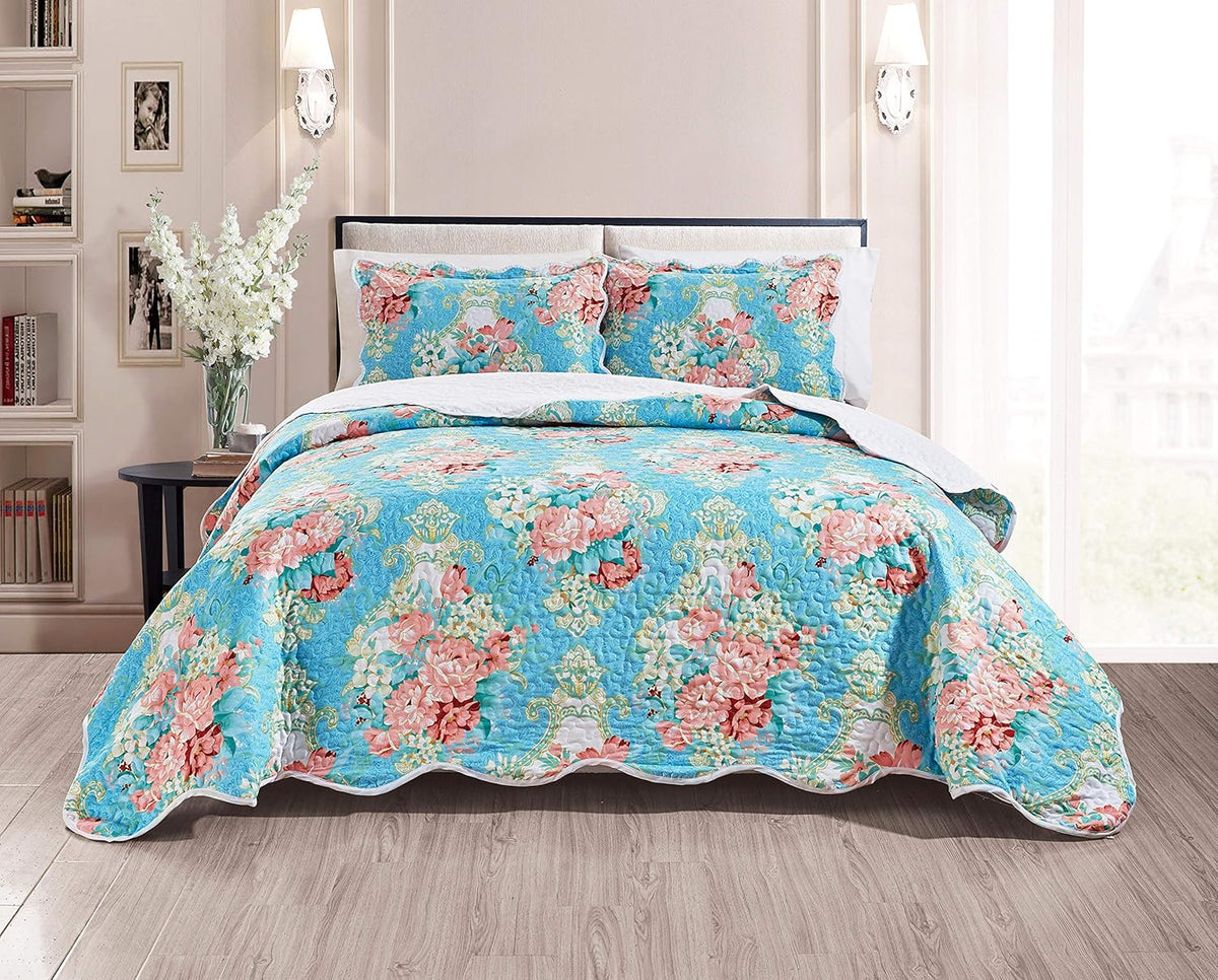 3-Piece Oversize Quilt Set Reversible Bedspread Coverlet Cal King Size O90140