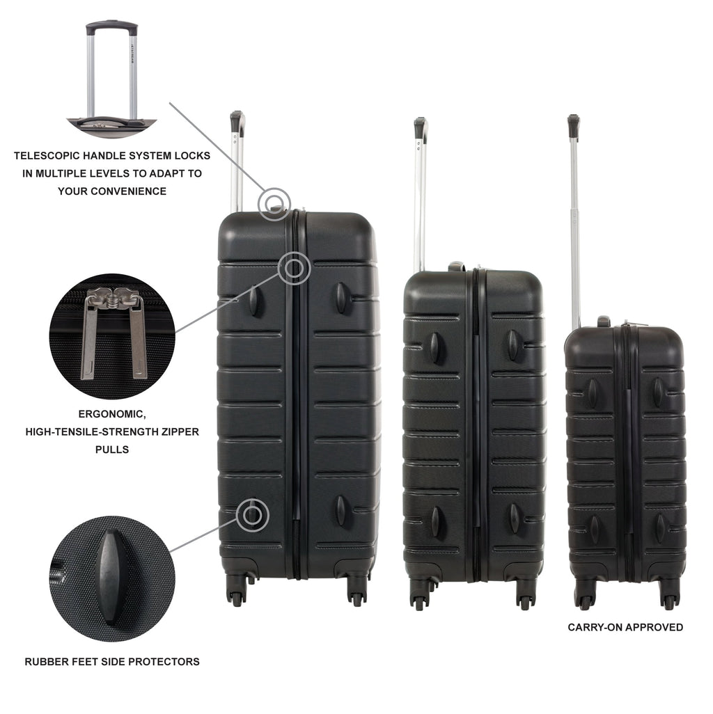 3 Piece Set Hardside Spinner Luggage, Black M5784
