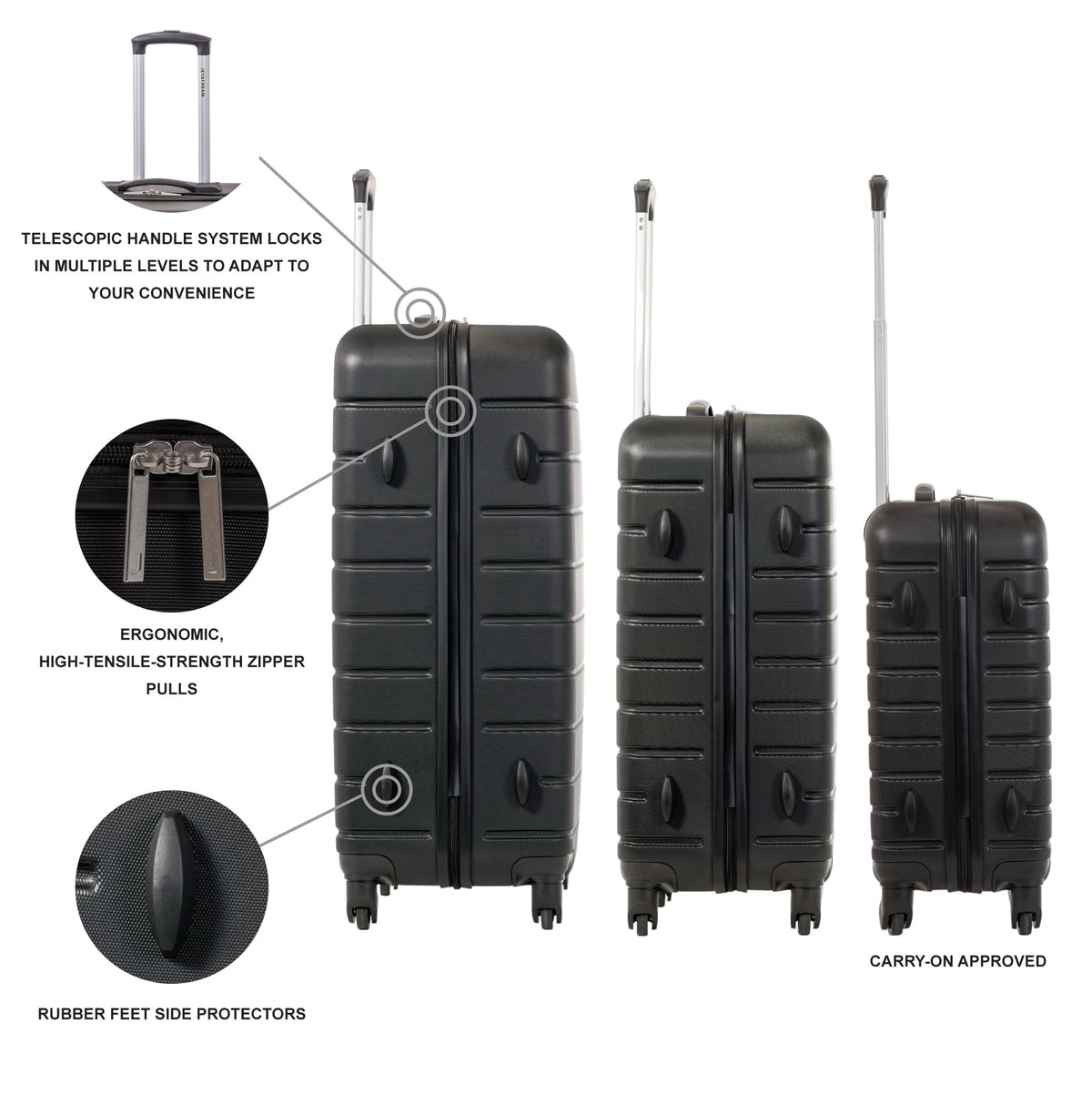 3 Piece Set Hardside Spinner Luggage, Black M5784