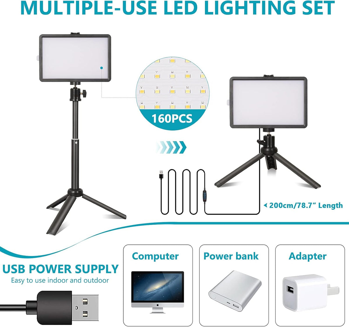 2 Pack LED Video Light Panel with Adjustable Tripod Stand and 4 Color Filters I964