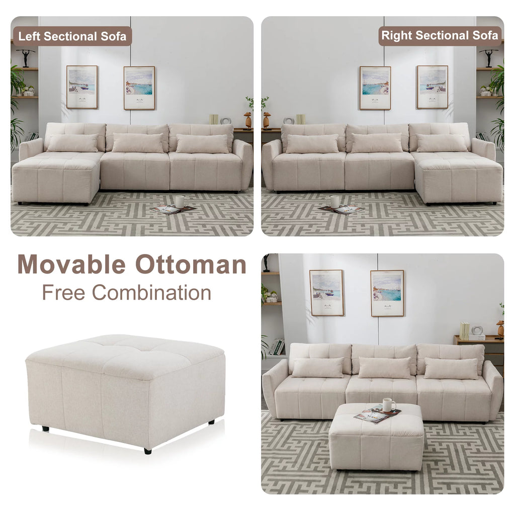 Beige Chenille L Shaped Sectional Sofa with Ottoman A770980