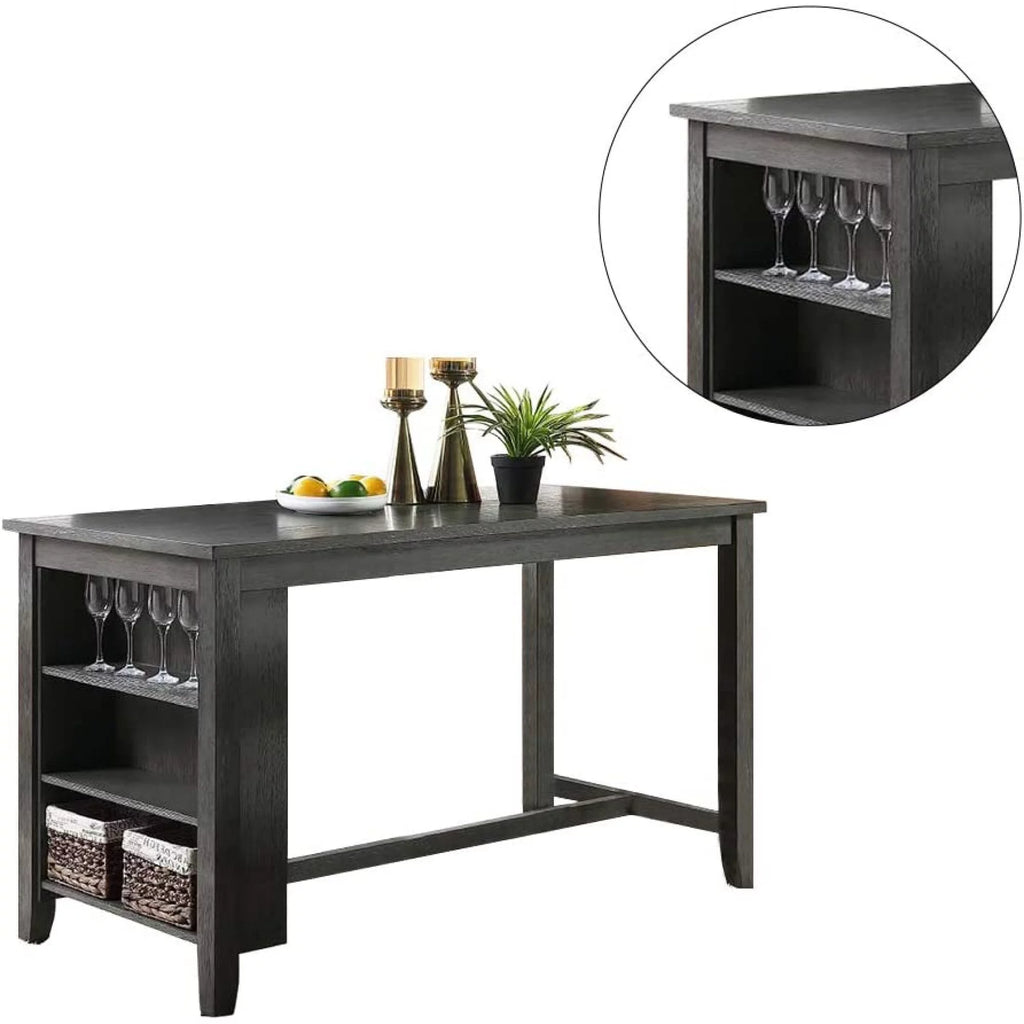 1pc Counter Height Dining Table with Storage Shelves Q3622