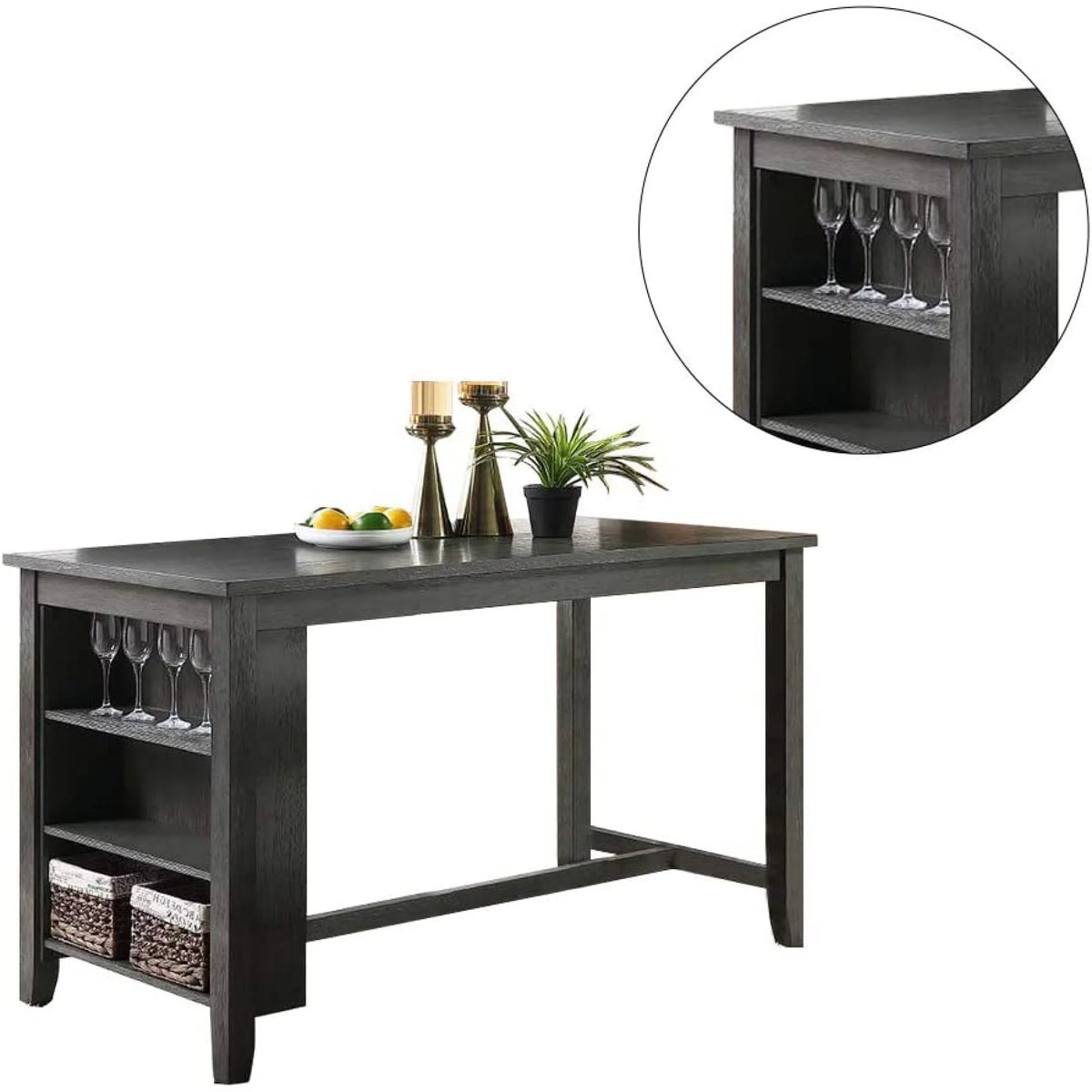 1pc Counter Height Dining Table with Storage Shelves Q3622