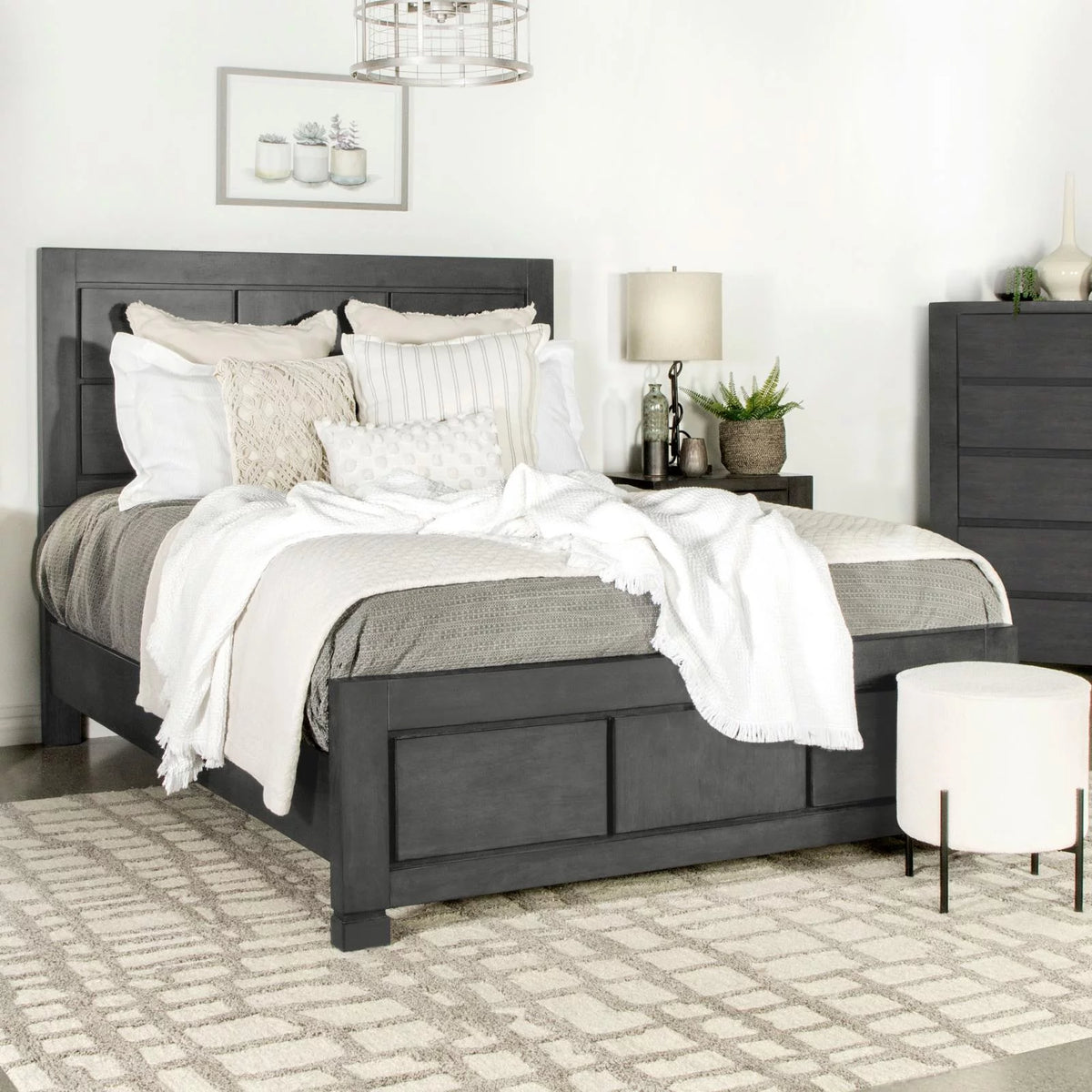 Dark Grey Rectangular Panel Bed J30190